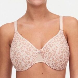 Chantelle C Magnifique Seamless Minimizer Bra Pink Leopard Sz 36DD